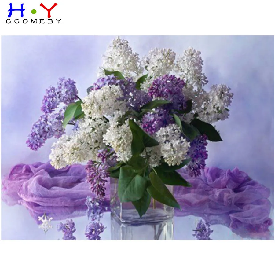 

Diamond Painting Lilac Flower Cross Stitch 5D DIY Mosaic Embroidery Full Square Rhinestone Home Decoration Accessories