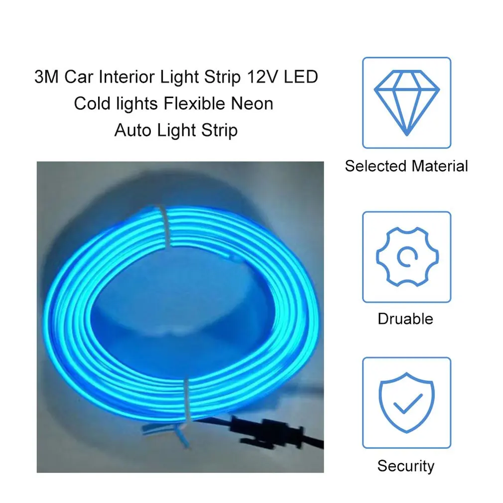 Car Interior Light Strip 12V LED Cold lights Flexible Neon EL Wire Auto Lights Line Decoration Strips Lamp | Автомобили и