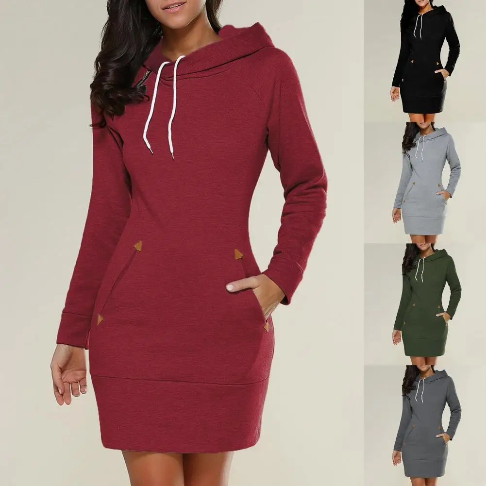 

Long Sleeve Modern Keep Warm Women Dress Solid Color Above Knee Female Sweatshirt Dress for Office Casual Elegant Vestidos
