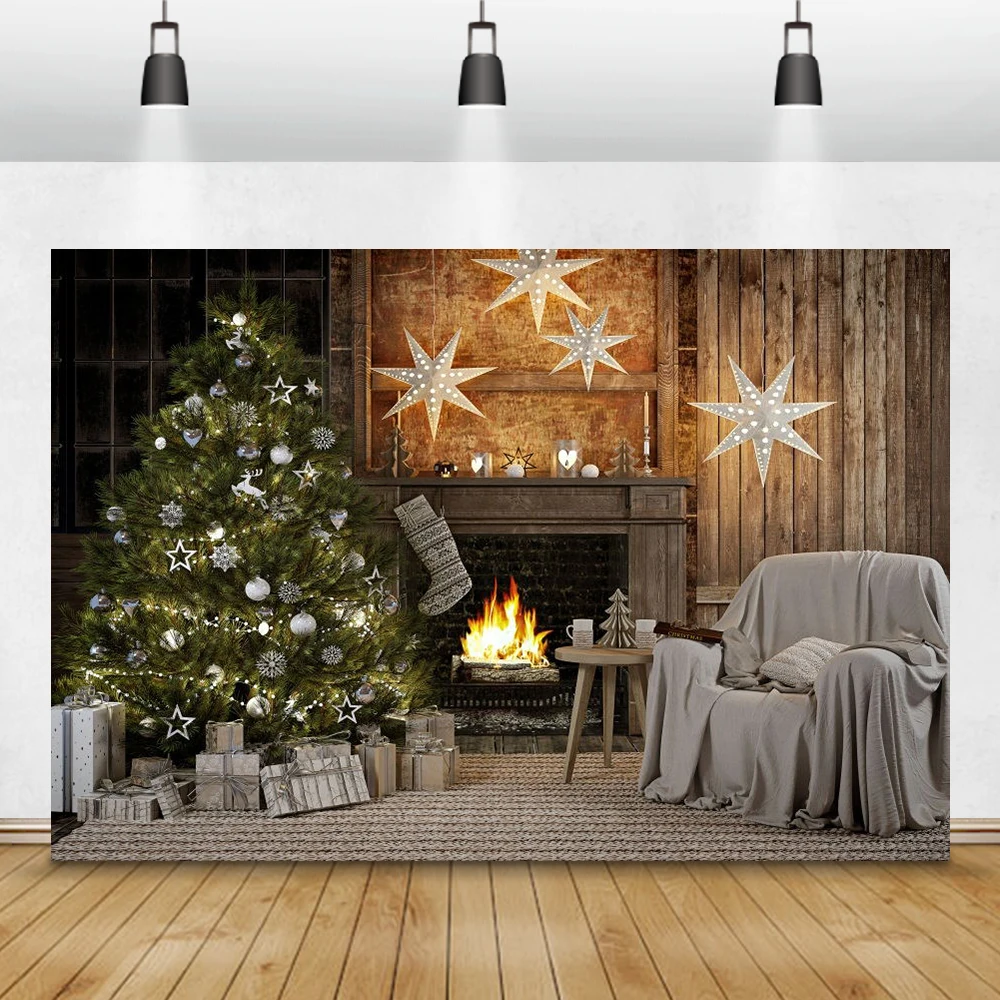Рождественская елка камин блестящая Звезда подарок Новый год диван ковер огонь
