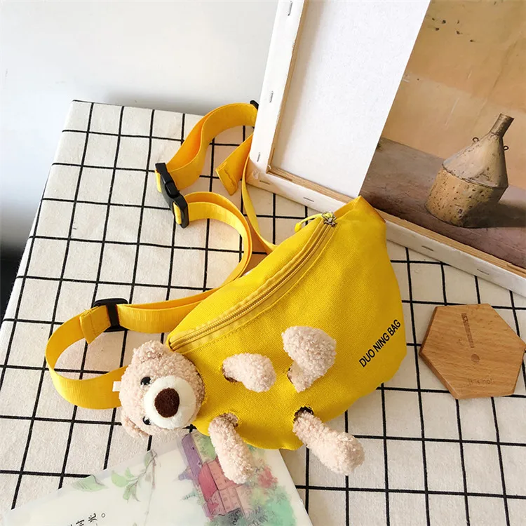

Korean Fashion Waist Bag Women Plush Bear Chest Bag Girls Little Canvas-bag Purse Bag Fanny Pack Banane Sac Femme Bolsa Cintura