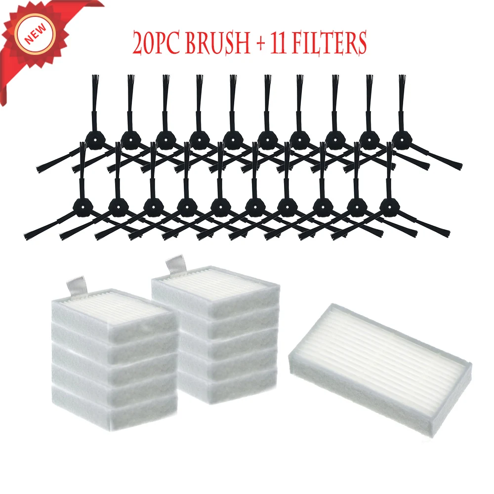 

31pcs/lot 20pcs side brush(10 pair)+11pcs HEPA filters bursh for ecovacs CR120 X500 X600 panda X500 filter Promaster Robot 2712