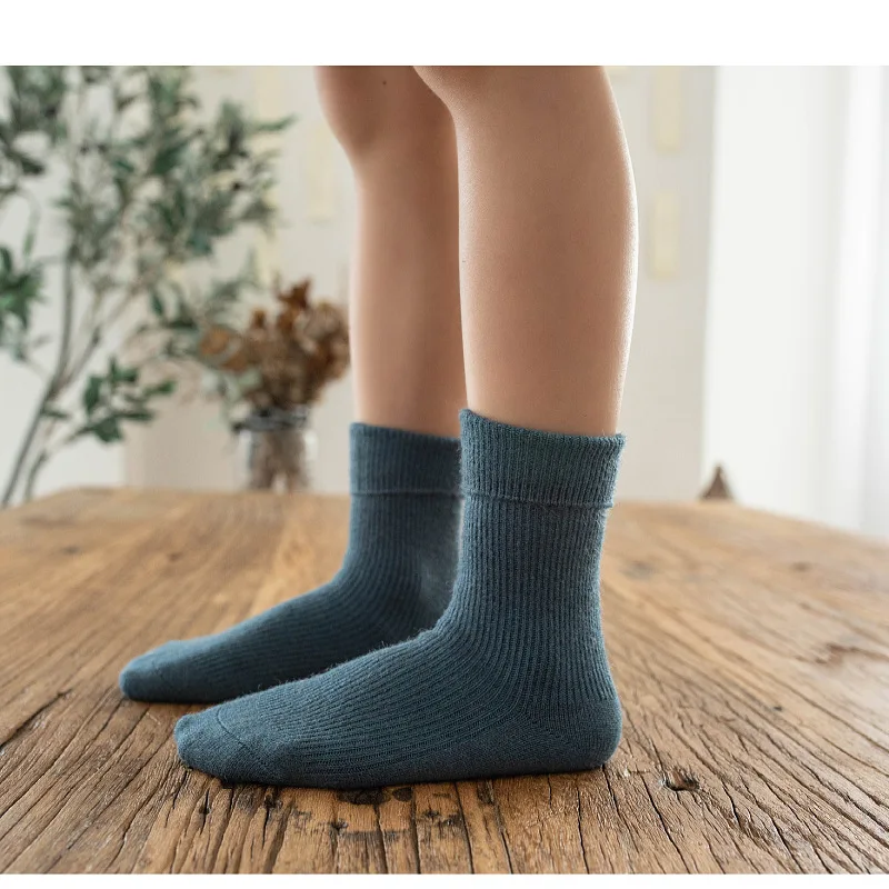 Calcetines gruesos de lana para ni&ntilde;o y ni&ntilde;a, medias gruesas y c&aacute;lidas para beb&eacute; y ni&ntilde;a, de Color s&oacute;lido, de 1 a 12 a&ntilde;os-2