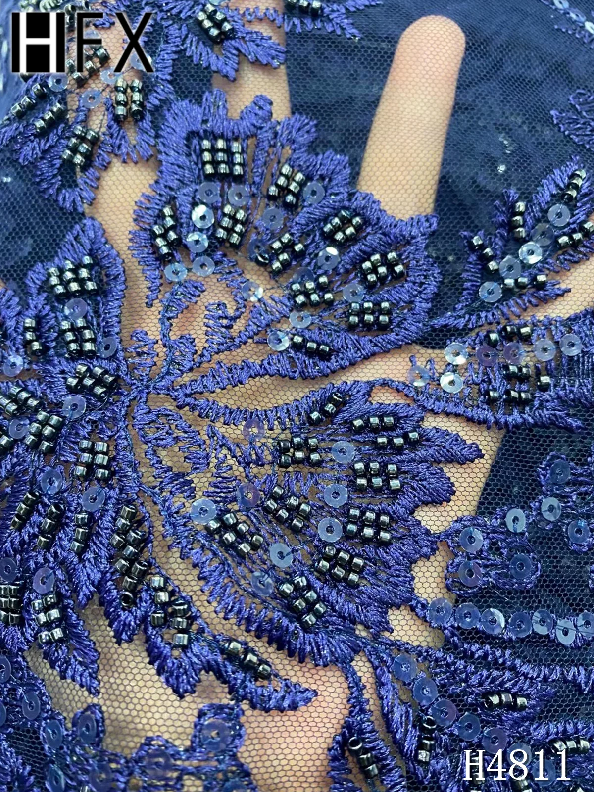 

HFX Nigerian Lace Fabric 2021 Bridal Lace Fabric Luxury High Quality Embroidery French Heavy Beaded Lace Fabric Wedding F4811