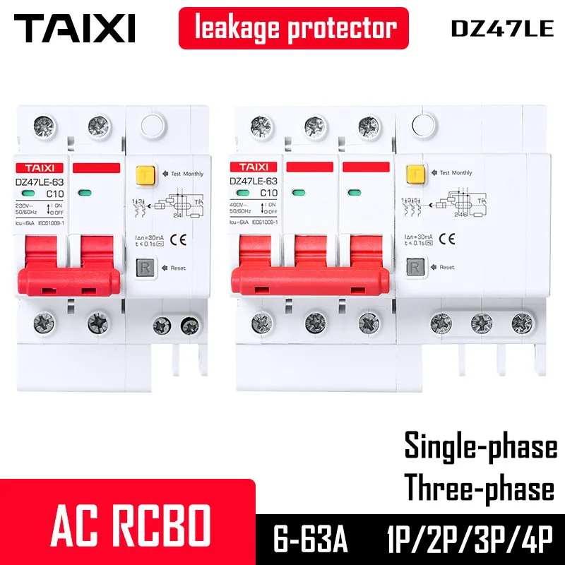 Автоматический выключатель Mini RCD RCBO DZ47 10A 16A ток 30mA 15mA MCB защита от утечки бытовой