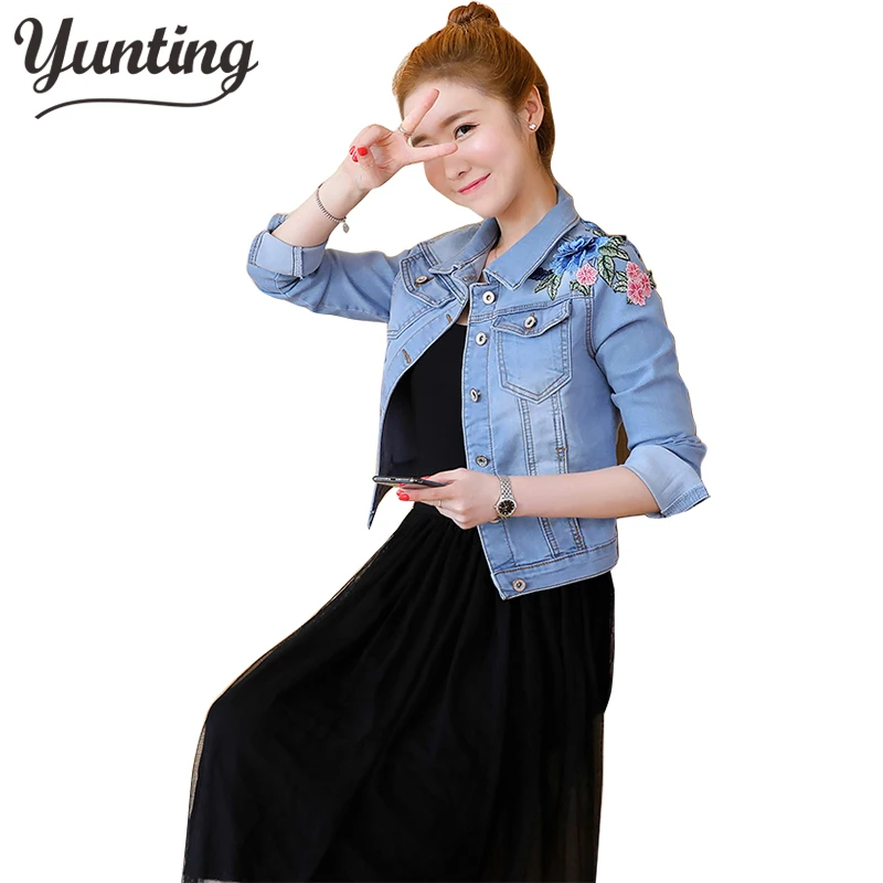 Женская джинсовая куртка с 3D вышитыми розами базовая винтажная осень 2020|Женские