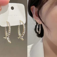 2021 new trendy niche design sense diamond cross fishtail earrings high sense temperament earrings