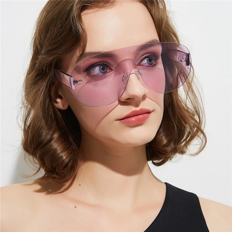 

Free shipping 2021 Unframed one body piece round sunglasses for men