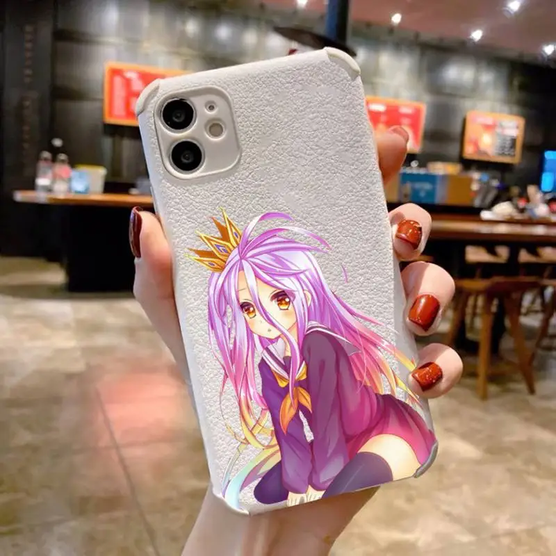 

No Game NO Life Phone Case Lambskin LeatherFor iphone 12 11 8 7 6 XR X XS PLUS MINI PLUS PRO MAX Shockproof soft mobile bags