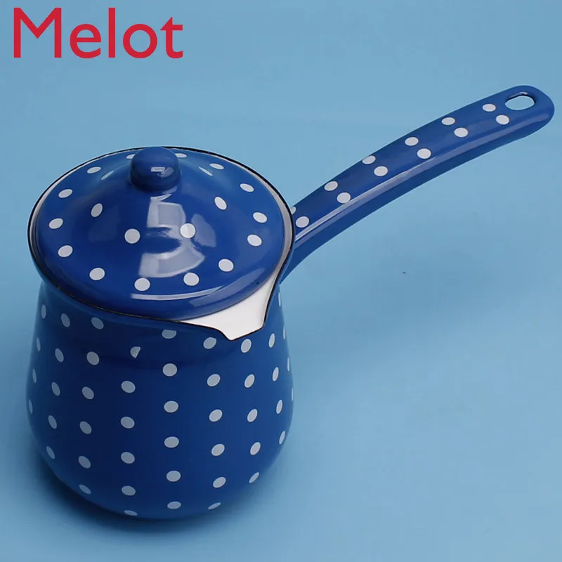 

Enamel Mini Butter Bucket Single Handle Discharge Spout with Lid Milk Pot Milk Storage Tank Milk Pot British Coffee Milk Cup