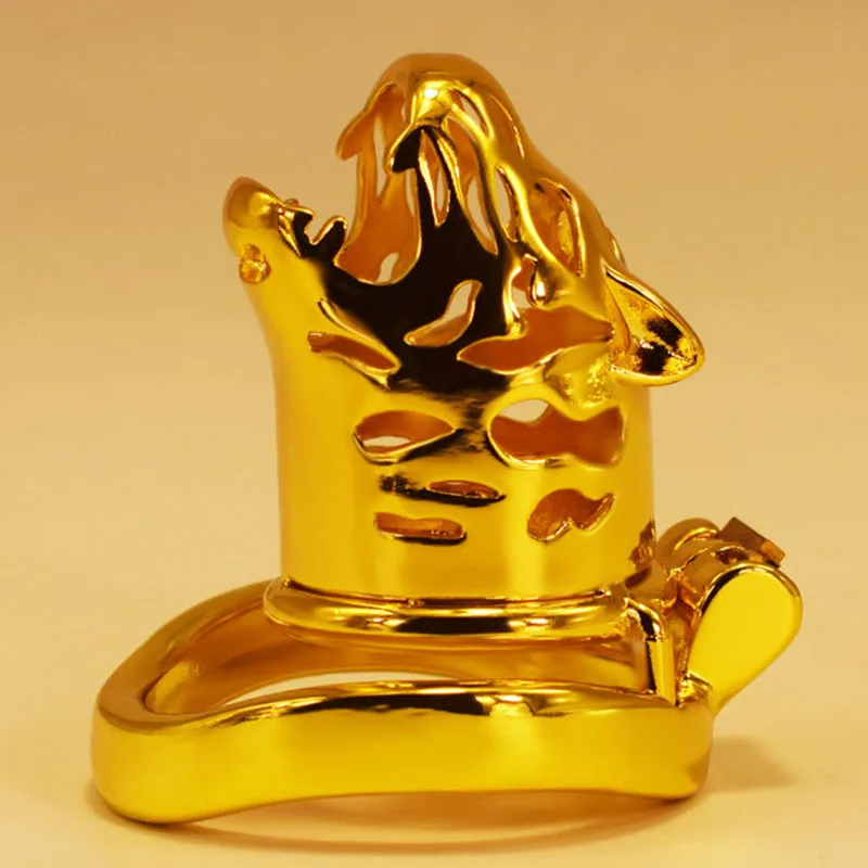 Позолоченные голова тигра в клетку с изогнутым металлическое кольцо для члена