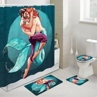 home decor bathing waterproof shower curtain set with 12 hooks toilet covers bath mats bathroom non slip rug carpet polyester