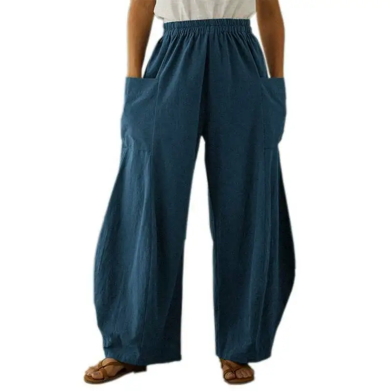 

Womens Ladies Long Pants Wide Legs Plain Baggy Casual Trousers Plus Size New