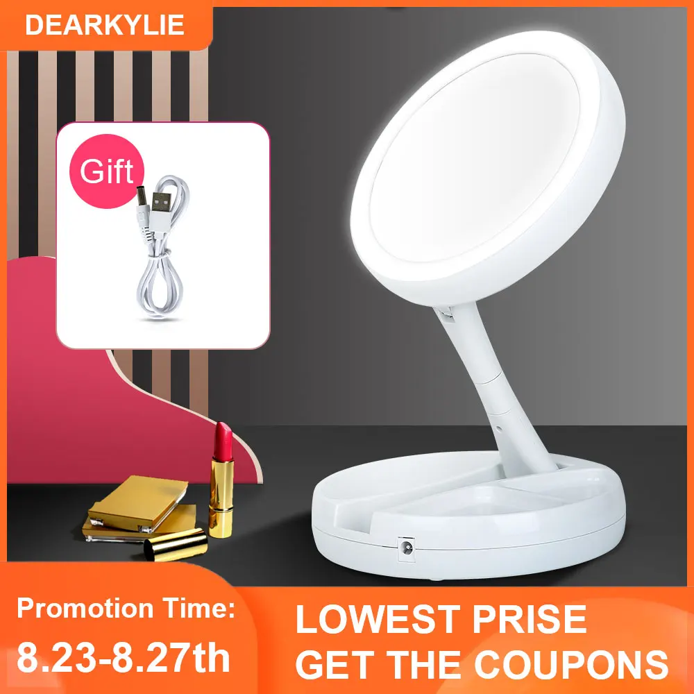 Зеркало косметическое двухстороннее круглое с подсветильник кой и увеличением в