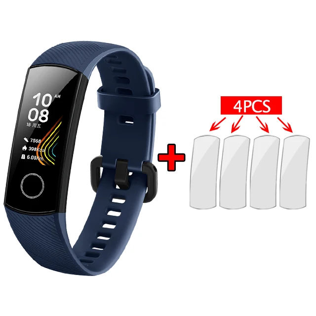 Blue Add 4pcs Film Huawei Honor Band 5 Смарт-браслет, Оксиметр крови, кислород, волшебный цвет, сенсорный экран, плавающий ход, обнаружение пульса, сна, сна - Цвет: Blue Add 4pcs Film