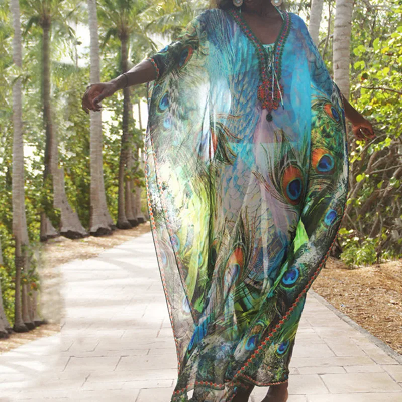 

Chiffon Long Beach Cover up Women Dresses Robe Bikini cover up Beachwear 2021 Summer Beachwear Dress