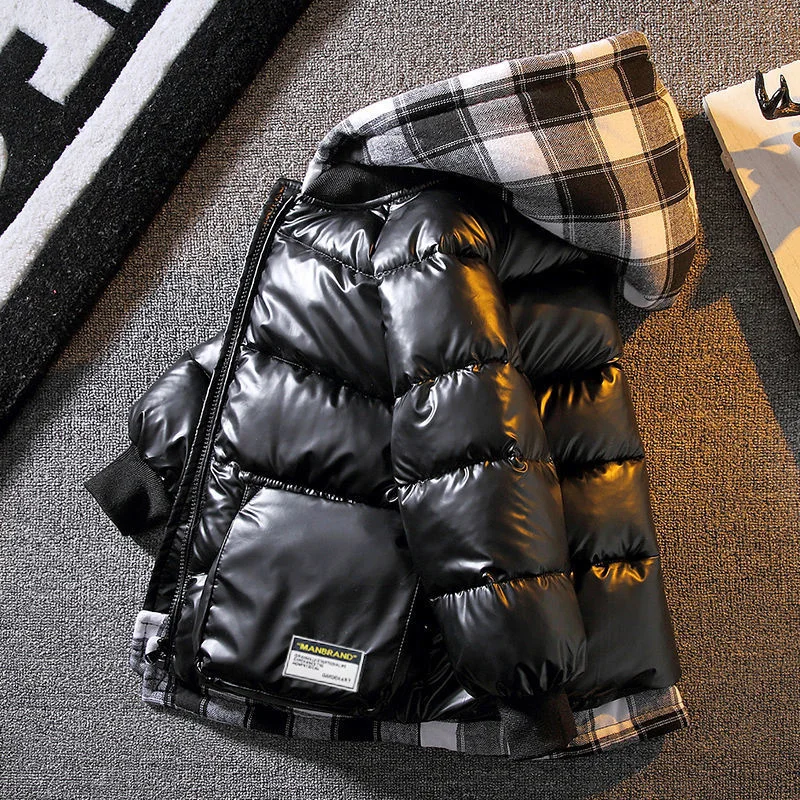 

2021 New Boys Down Jacket For Autumn Winter Outerwear Plaid Boys Waterpoof Hooded Coat Children's Clothes 4- 10 12 14 Years Coat
