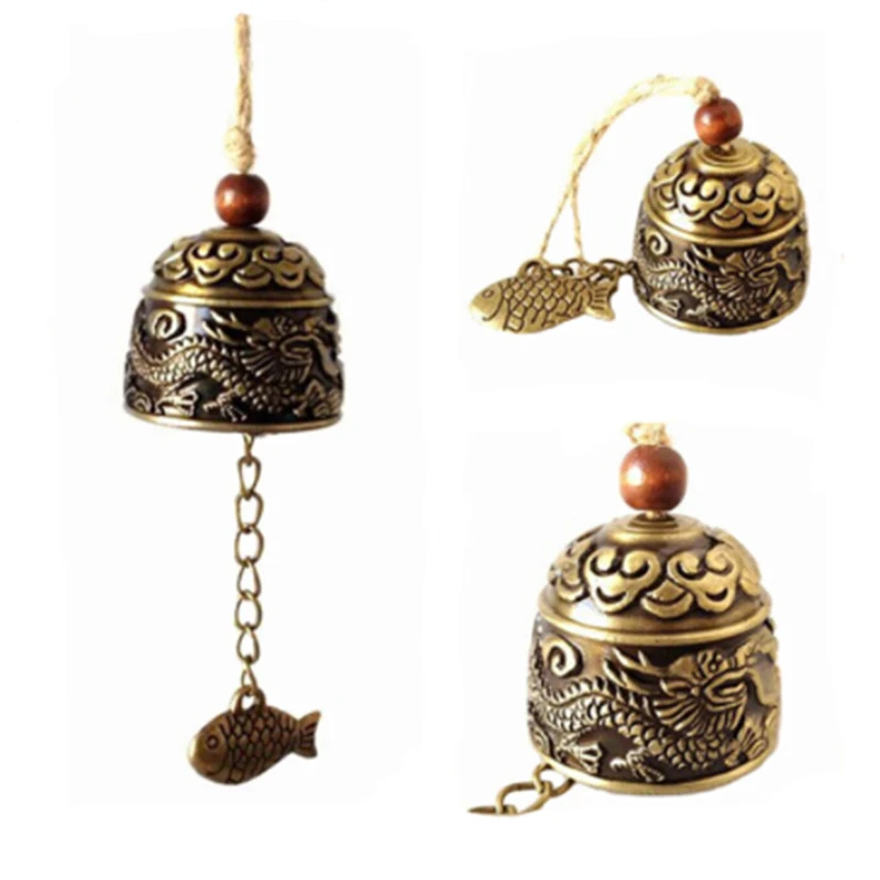 

Fengshui Wind Chimes Garden Bell Good Luck Hanging Ornament Antique Dragon Bronze Fish Vintage Gift Bless Home Handicrafts