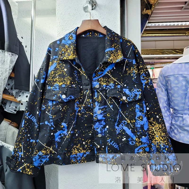 

2021 Autumn New Jacket Loose All-Match Korean Style Jeans Jackets Letter Graffiti Denim Coat Women's Streetwear Coats Outwear
