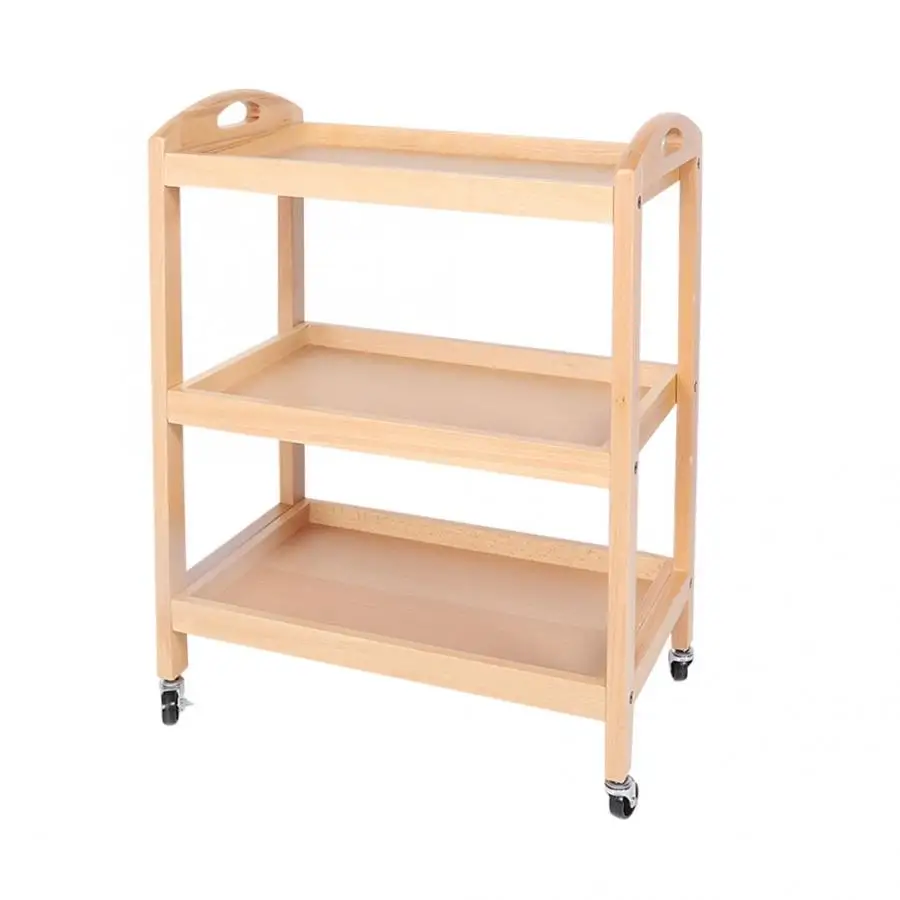 Cart Household Kitchen 3-Tier Beech Rolling Gadget Trolley Movable Storage Serving Shopping | Мебель