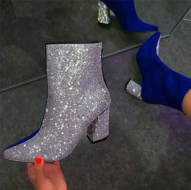 

Autumn /winter women's rhinestone work boots 2020 new sequined large size Martin boots high heel women's shoes all-match boots