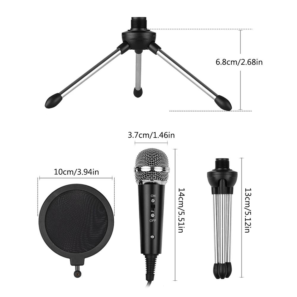 

Video Microphone Kit 3.5mm Plug Home Stereo MIC Desktop Tripod for PC YouTube Video Skype Chatting Gaming Podcast Recording
