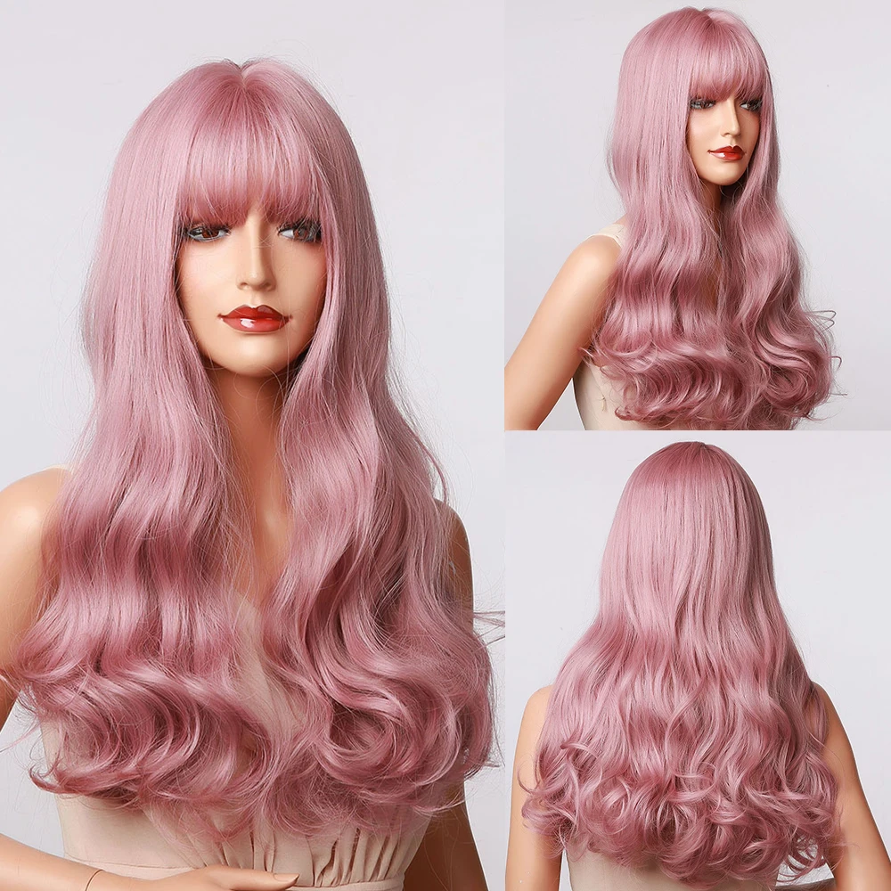 Sintéticas com Franja Peruca para as Mulheres Resistente ao Calor Perucas de Cabelo Henry Margu Longo Ondulado Preto Marrom Ombre Perucas Cosplay Festa Lolita 2 Peruca sintética