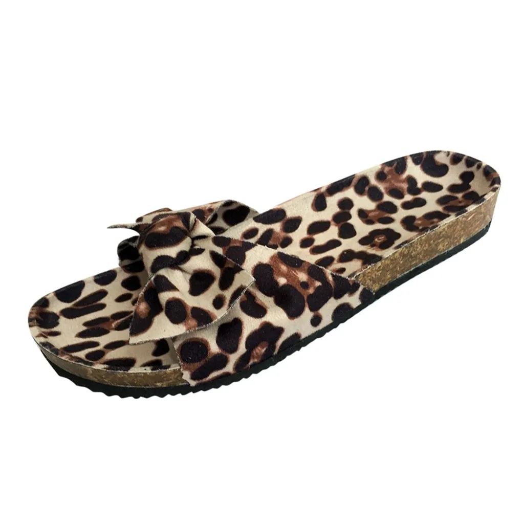 Женские шлепанцы с леопардовым принтом Тапочки на плоской толстой подошве