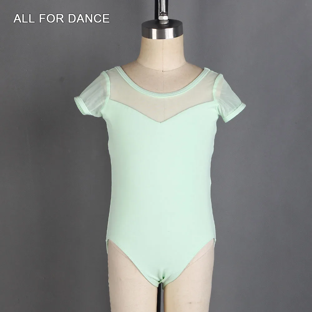 

03D0014 Short Sleeve Cotton and Mesh Leotard for Children Ballet Dancing Practice Bodywear Low Back Ballet Leotards