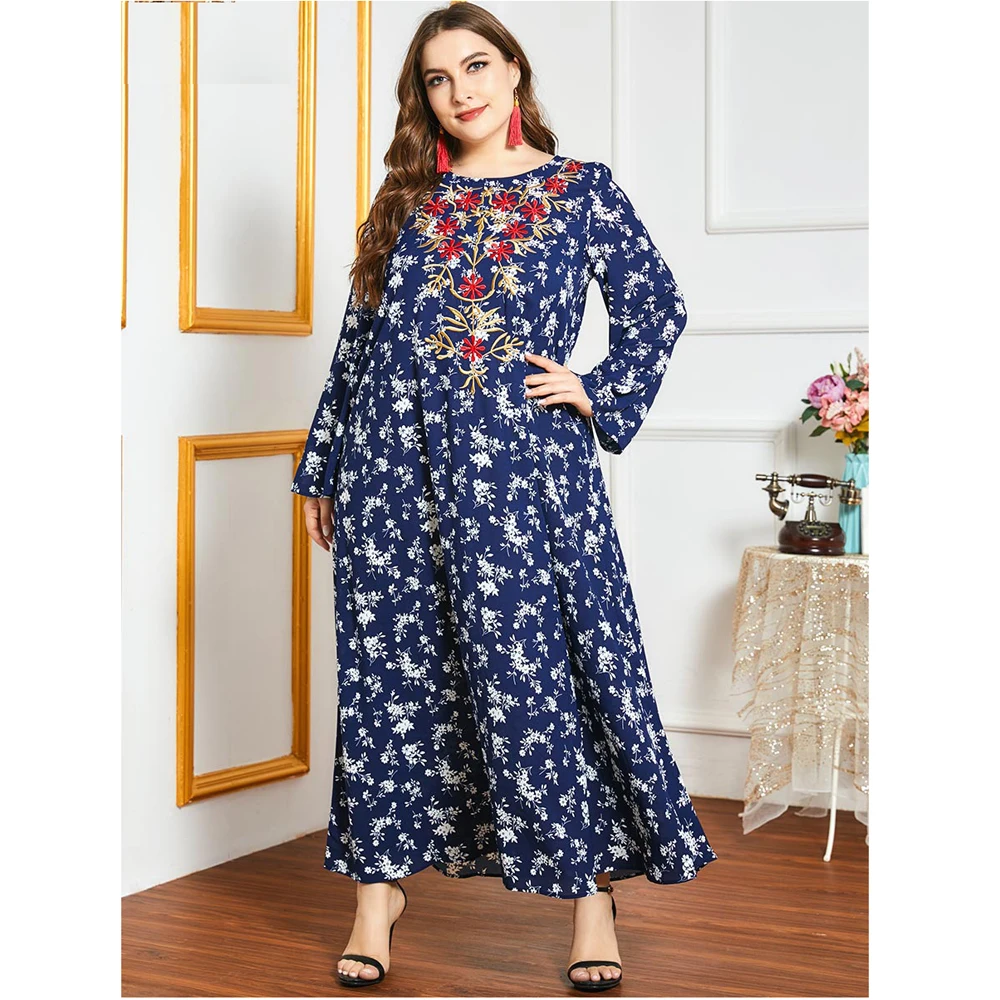 

Plus Size Abaya KaftanWomen Muslim Long Maxi Dress Embroidery Floral Jilbab Caftan Dubai Loose Arab Robe Islam Clothing Ramadan