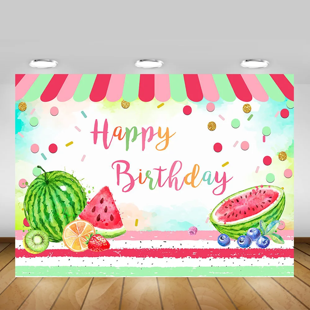 

Фон для фотосъемки с фруктами и днем рождения, летний портретный фон для фотосъемки новорожденных детей, студийный арбузный фон для видеосъ...