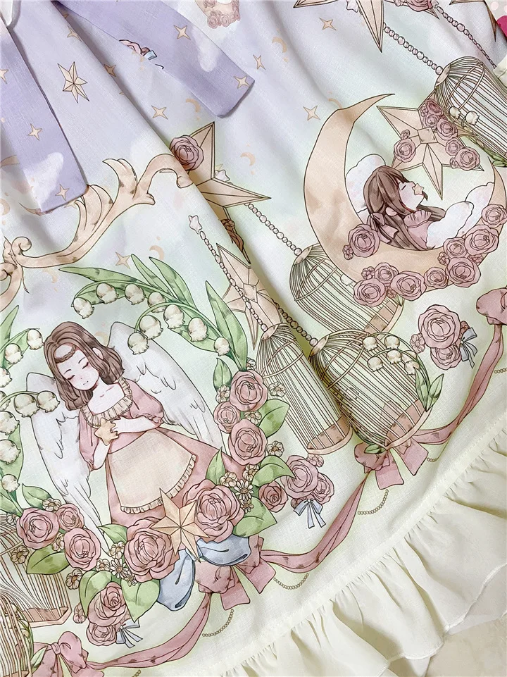 

Japanese lolita dress palace lace bowknot kawaii dress high waist cute printing victorian dress girl loli cos gothic lolita jsk