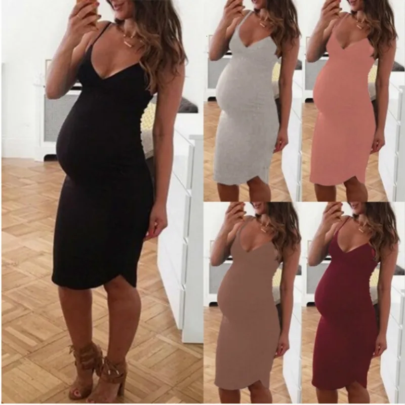 Однотонное Платье С v-образным вырезом для беременных женщин Одежда Элегантное