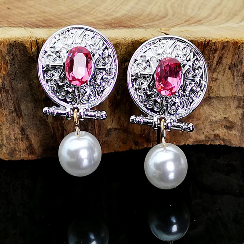 Винтажные серьги Модные античные серебряные круглые подвеска с искусственным