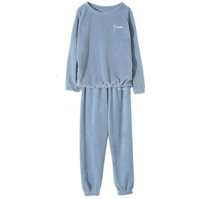 

Women Pajamas Long Sleeve and Pants Sleepwear Flannel Coral Fleece Soft Comfortable Letter Embroidery Home Wear Sleepwear Simple