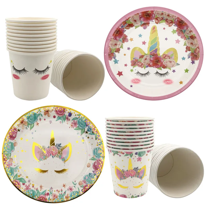

10Pcs Unicorn Decoration Birthday Party Paper Cups Plate Disposable Tableware Baby Shower Kids Happy Birthday Party Supplies