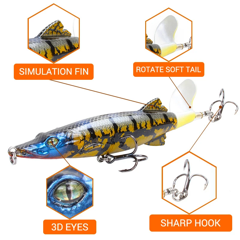 Whopper Popper fishing lure 13cm 15.8g Pencil Bait Topwater Artificial Hard Wobbler Soft Rotating Tail Fishing Tackle Pesca | Спорт и