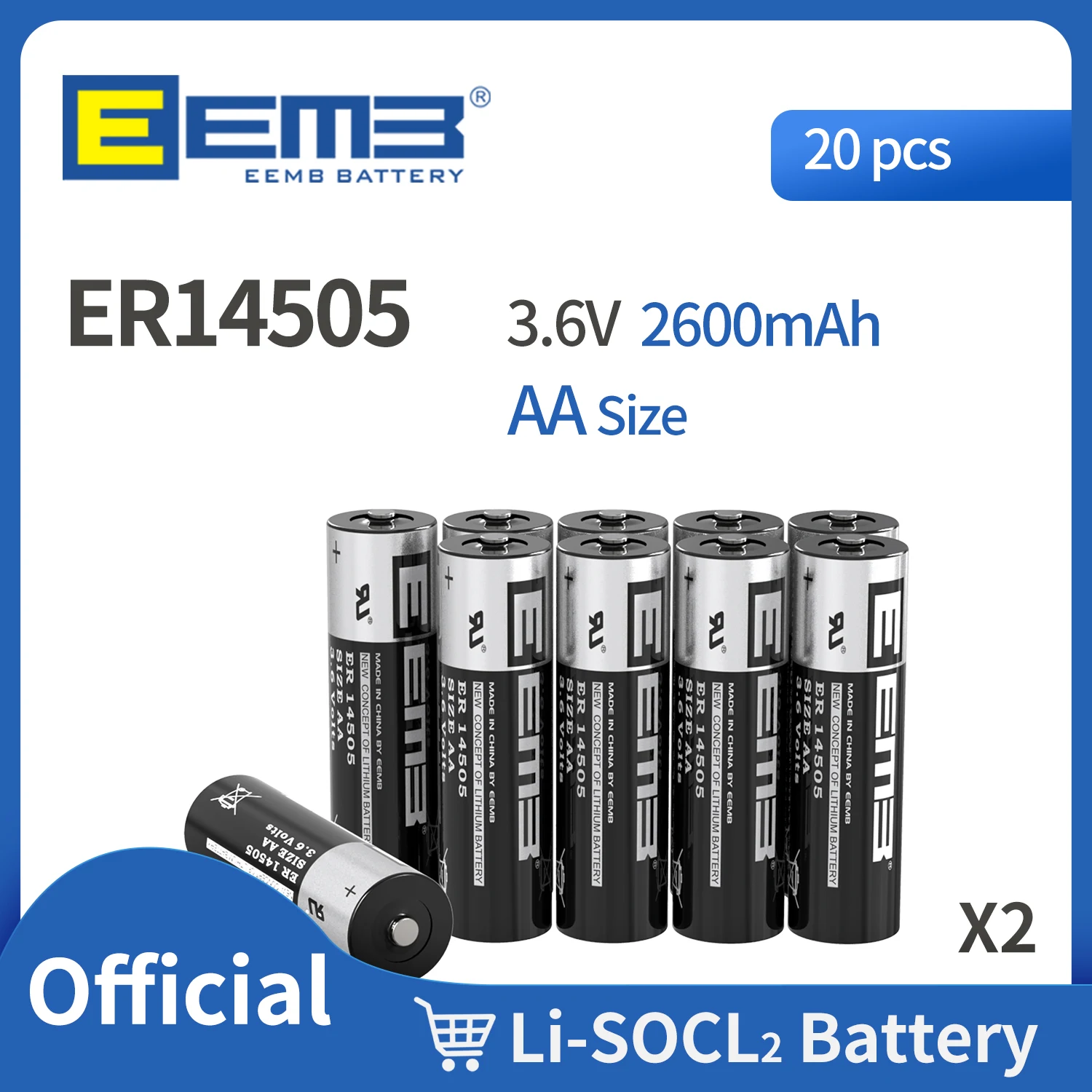 EEMB 20 шт. 3 6 В AA Размер литиевая батарея ER14505 2600 мАч неперезаряжаемая для газового