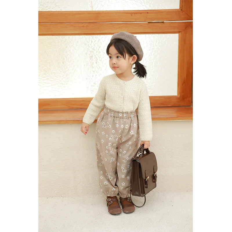 Свитер для маленьких девочек Однотонный свободный маленький кардиган с круглым