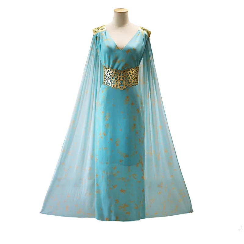 Dress Костюм для косплея «Игра престолов», 8 сезон, Daenerys, Таргариен, синее свадебное платье, вечерние платья на Хэллоуин, длинное платье для женщин и девочек - Цвет: Dress