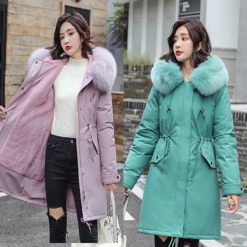 Зимнее пальто парка женская одежда стеганая теплая подкладка из шерсти длинная
