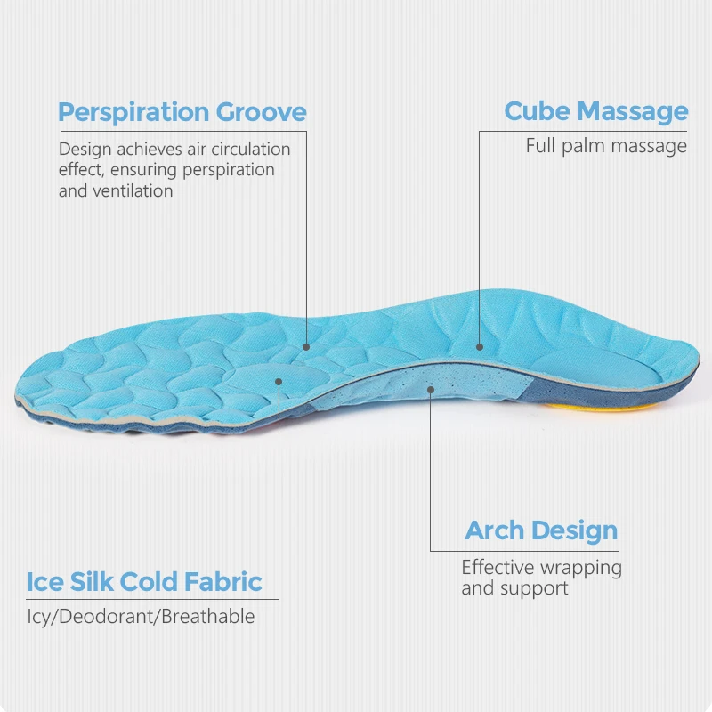 BANGNI Ice Silk Insoles Memory Foam Comfort Shoe Pads Arch Support Plantar Fasciitis Inserts Sports Cushion for Women Men Feet