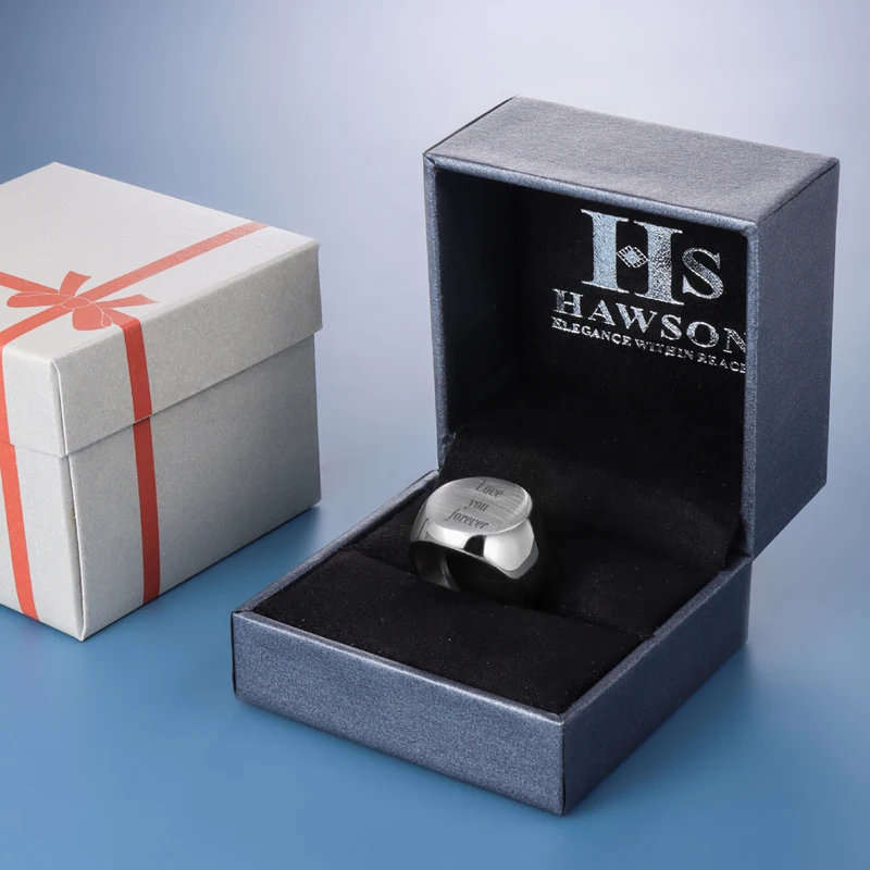 

HAWSON Custom Rings Laser Engrave Logo Name Round Width Polish&Brush Finger Ring Special Gift for Wedding&Anniversary
