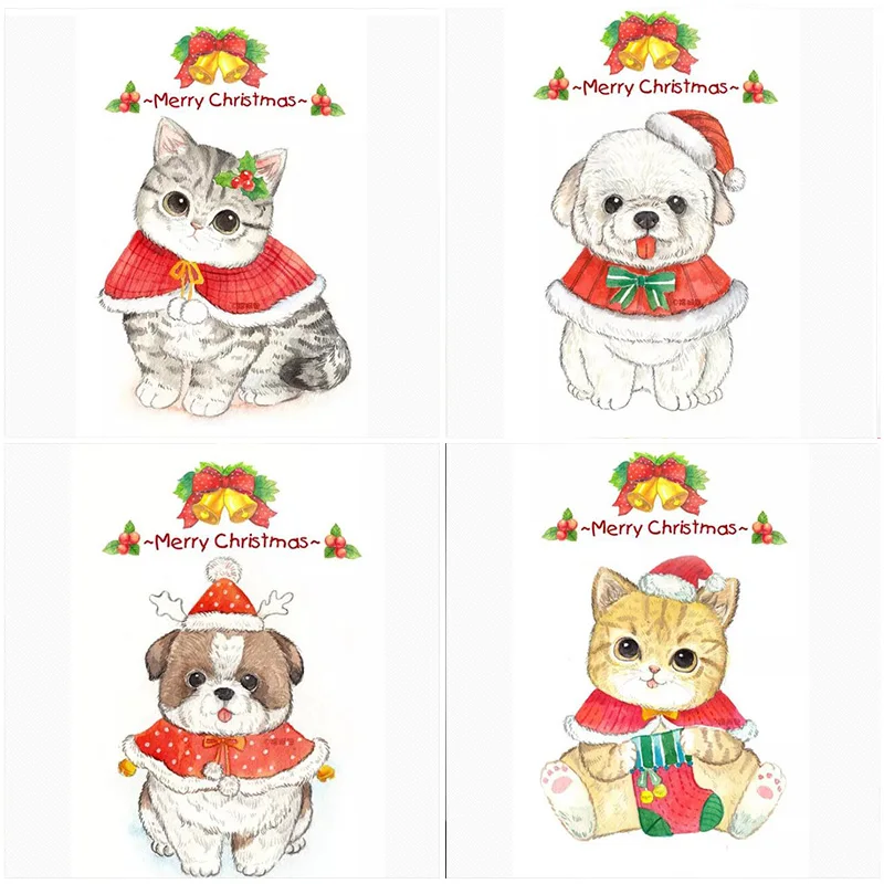 

5D, сделай сам, бриллиантовый рисунок Рождество подарок в виде кошек и собак Вышивка крестом Стразы мозаичные камни в форме ромба круглый дре...