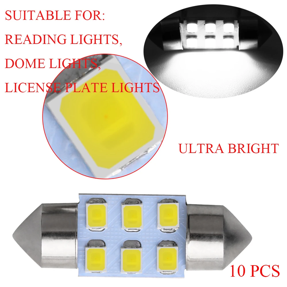 KALADA Double-tipped LED Light 31MM 6SMD 2835 Auto Reading lamp Dome License Plate Lights Wholesale Price 10PCS | Автомобили и