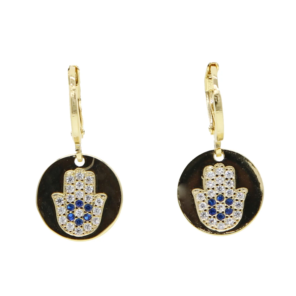2021 золотые геометрические круглые серьги в форме руки Хамса циркониевые