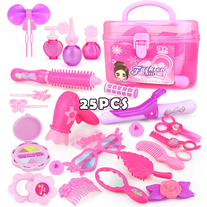 25PCS 24-32 шт ролевые игры Детские игрушки для макияжа розовый макияж набор принцесса парикмахерские Моделирование Пластиковые Игрушки для девочек туалетный косметический - Цвет: 25PCS