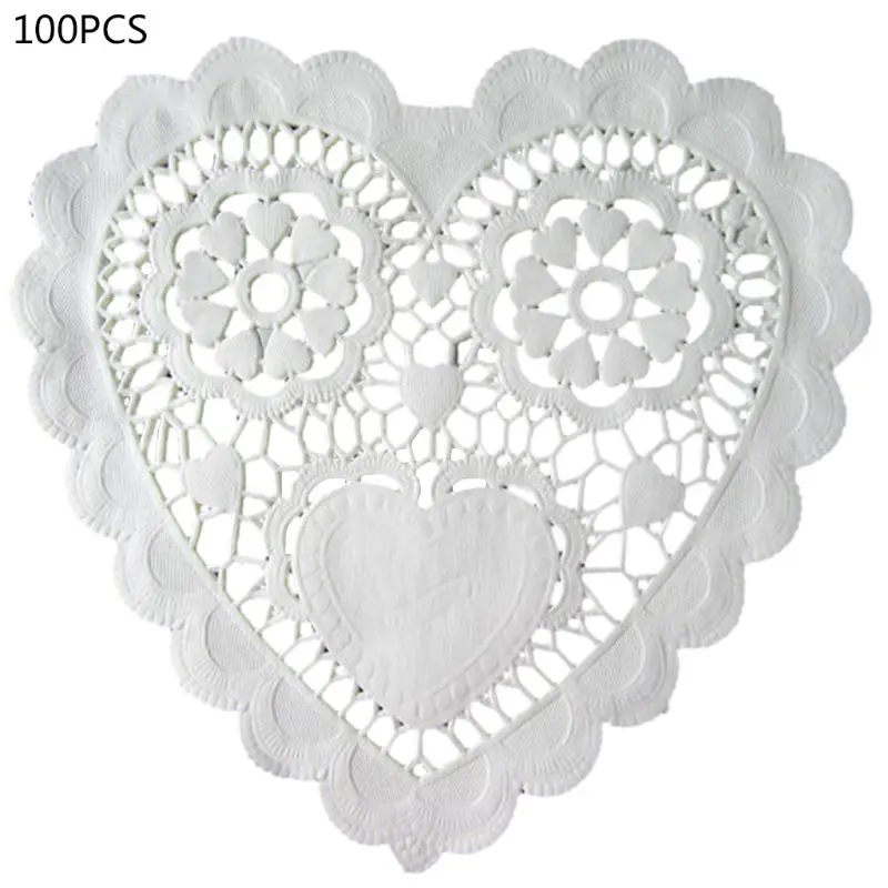 100 шт./компл. 5 дюймов полые в форме сердца салфетки маслостойкие Pape Doilies коврик для