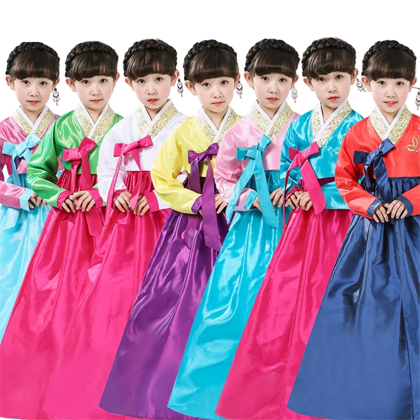 

Birthday New Year Gift Multicolor Cosplay Costumes for Kids Girl Dress Hanbok Korean Style Party National Children Dance Yukata