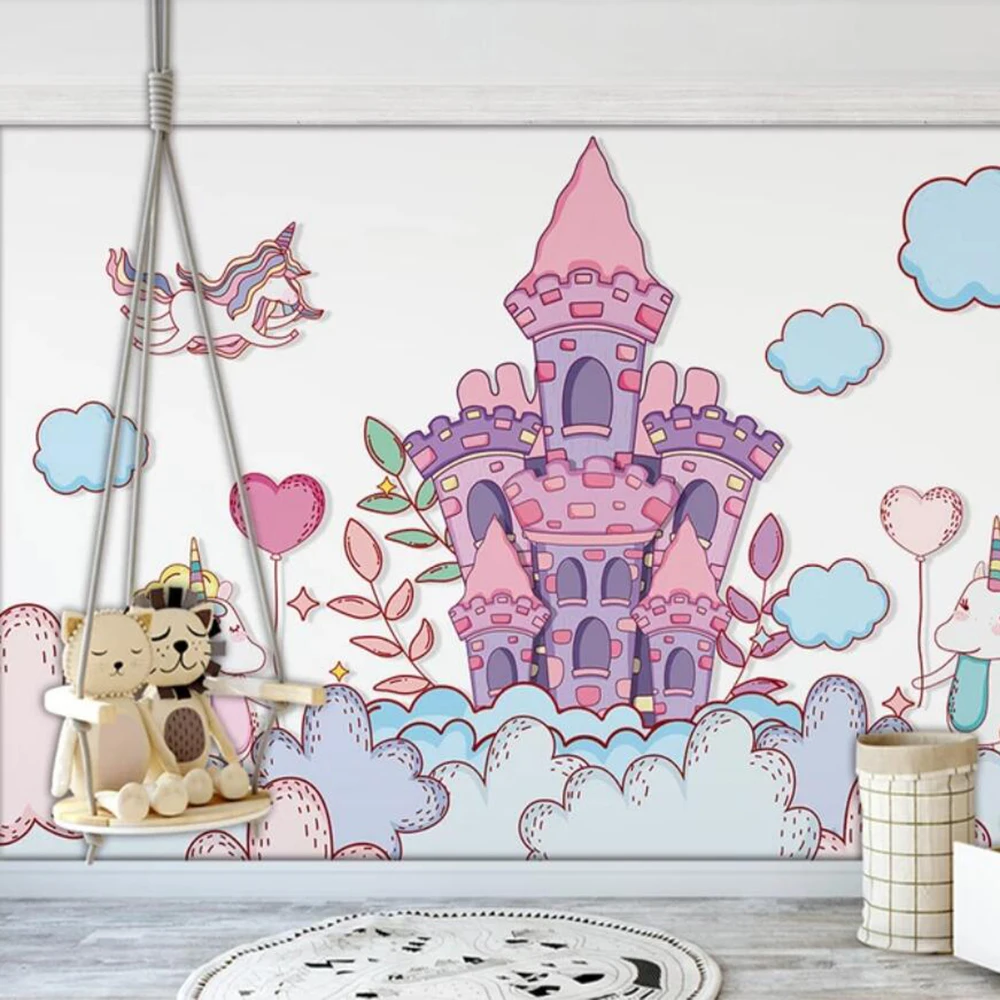 Milofi custom 3D wallpaper mural castle flying unicorn children's room background wall living bedroom decoration painting w |